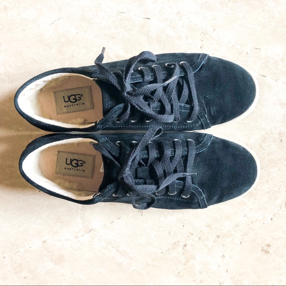 Travel leisure black suede lined Ugg tennis shoes